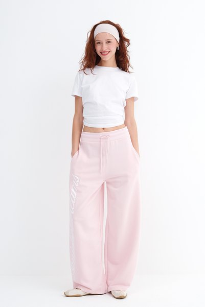 Text Printed Wide Leg Tracksuit Eşf10698