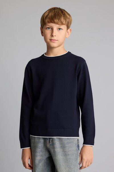 Regular Fit Stripe Detailed Crew Neck Knitwear Sweater for Boys I3186A826Wn
