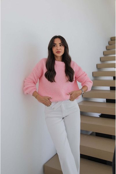 Pink Tisya Corded Fabric Soft Sweater