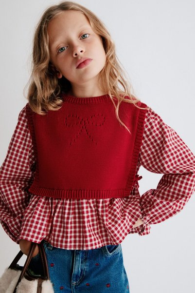 Sweater and Muslin Blouse