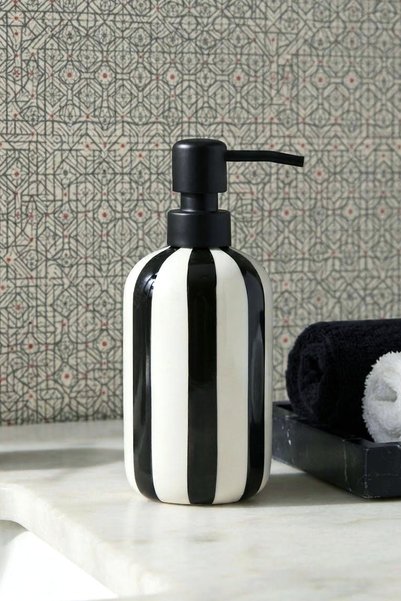 Countertop Striped Ceramic Bathroom and Kitchen Liquid Soap Dispenser, 380 ml
