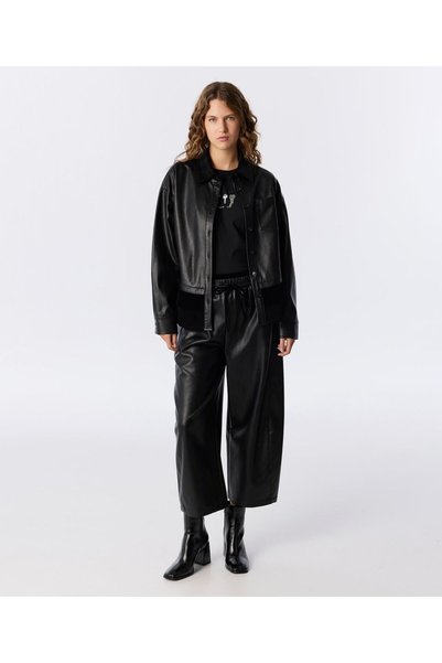 VELVET-MIX LEATHER-LOOK PANTS