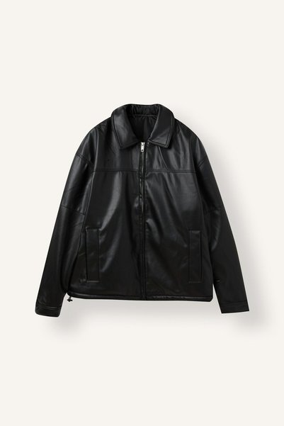 Oversized Thick Collar Zippered Faux Leather Jacket I1022Ax26Wn