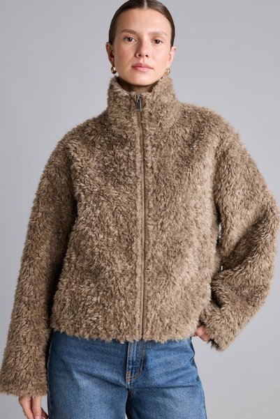 Regular Fit, High Neck, Zippered Faux Fur Jacket I2769Ax26Wn