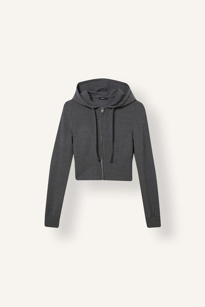 Fitted Hooded Zippered Crop Knit Basic Sweater I7288Ax26Wn