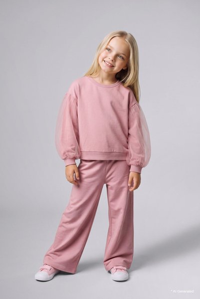 Tulle Sleeve Detail 2-Piece Set for Baby Girls I5288A526Wn