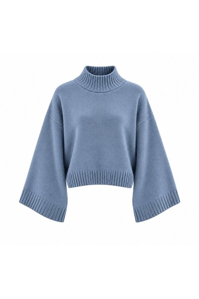Indigo Batwing Sleeve Crop Sweater - 24136