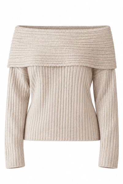 Stone Open Collar Ribbed Sweater - 2Y4257