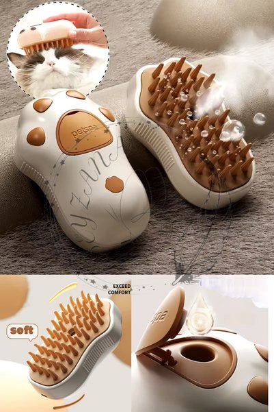 Brown Paw Pattern Steam Cat & Dog Washing Brush Silicone Brush Pet Grooming Comb