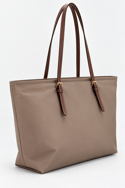 Taupe Color Women's Buckled Shopper Bag