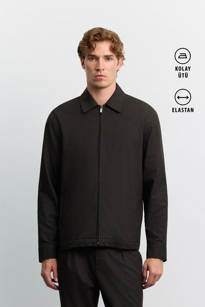 Men's Coffee Soft Touch Zipper Closure Long Sleeve Comfort Fit Shirt Jacket A62Y2517