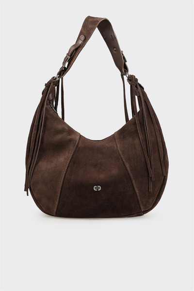 Coffee-Colored Leather Women's Large Shoulder Bag