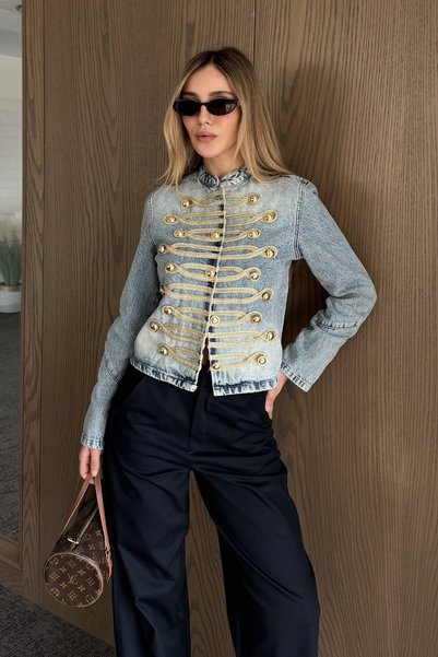 Blue Gold Denim Jacket with Accents - 1211