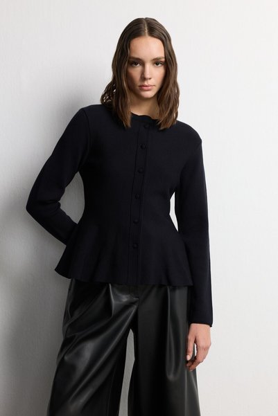 Long-Sleeve Peplum Knit Blouse