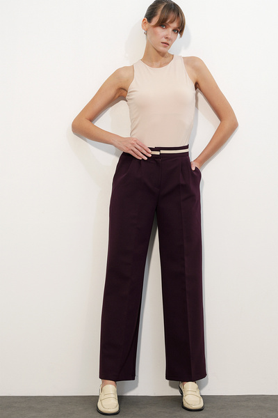 Women's Wide-Leg Fabric Pants 30088 - Burgundy