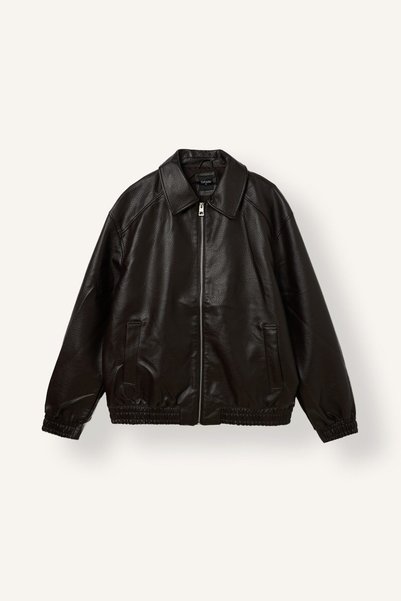 Oversized Faux Leather Jacket with Zippered Pockets H0585Ax26Au