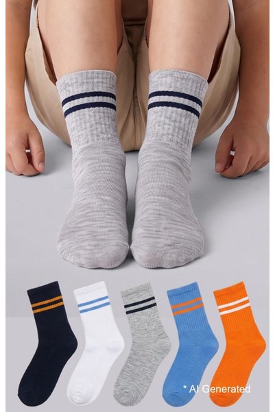 Double Striped 5-Pack Cotton Ribbed Socks for Baby Boys I8607A5Ns