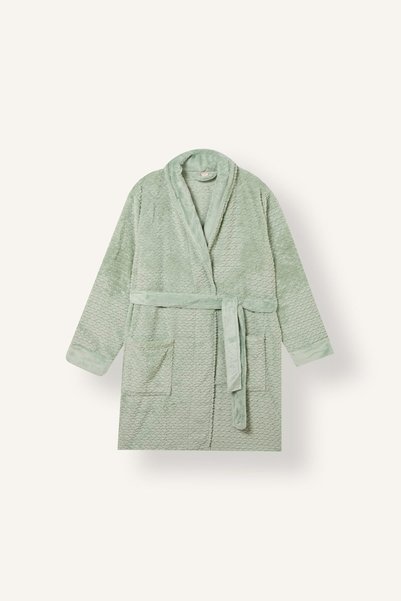 Regular Fit V-Neck Belted Pocketed Welsoft Plush Robe H9088Ax26Au