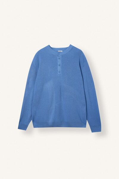 Standard Fit Henley Neck Buttoned Knit Basic Sweater I3463Ax26Wn