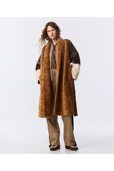 FAKE FUR MIX COLORBLOCK COAT