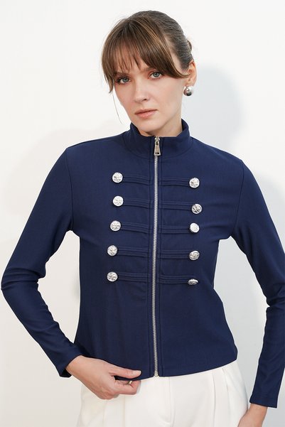 Women's Napoleon Jacket with Button Details 0776 - Navy Blue