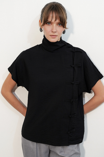 Women's Shirt with Lace-Up Detail 20406 - Black