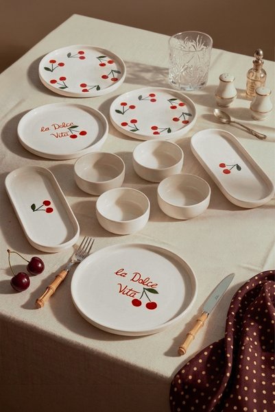 10-Piece, 4-Person, Stackable "La Dolce Vita" Cherry Breakfast Set—Breakfast Serving Set