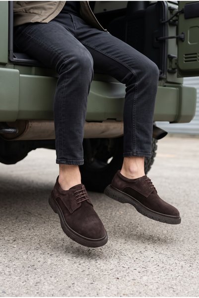 D614 Genuine Leather Lace-Up Men's Shoes with Platform Soles