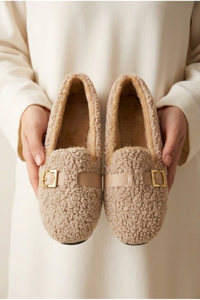 Women's Belt Detail, Lambswool, Soft Sole, Indoor and Outdoor Ballet Flats