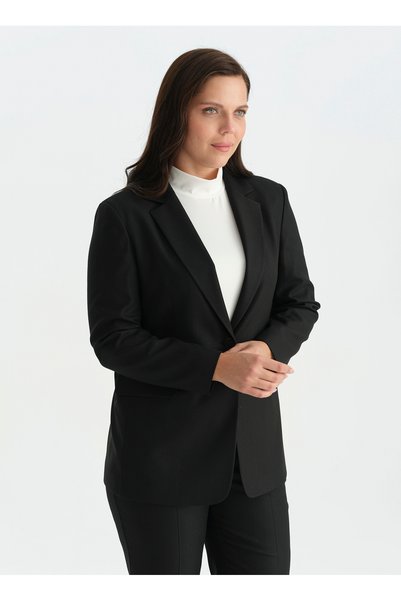 26KSL1688 Black Women's and Men’s Collared Glittery Woven Jacket