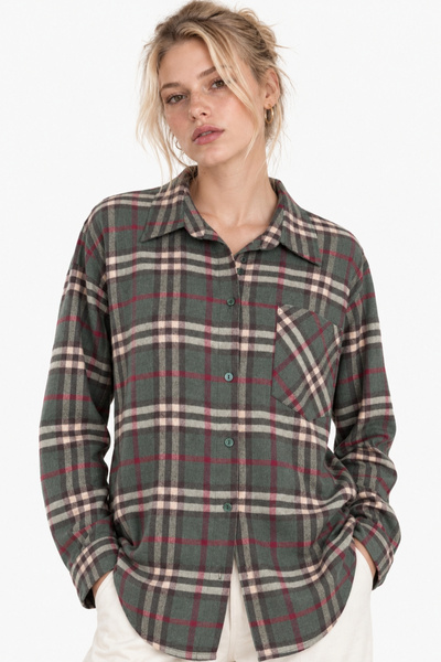 Plaid Patterned Oversize Shirt with Pocket Detail
