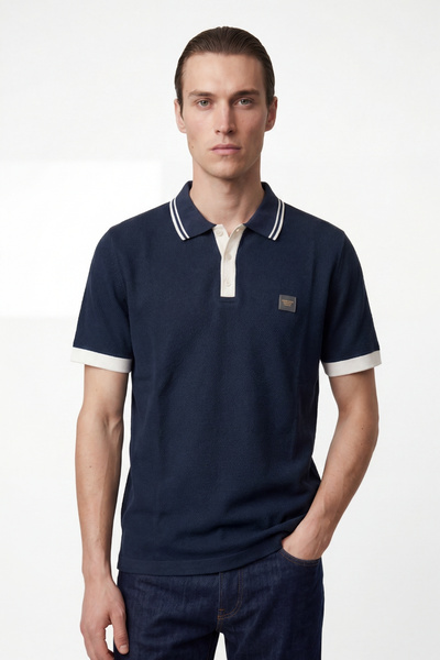 Basic Textured Polo Collar Men's T-Shirt