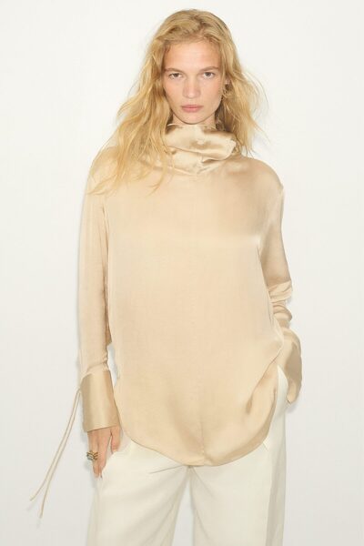 Satin Blouse with Lace Detail