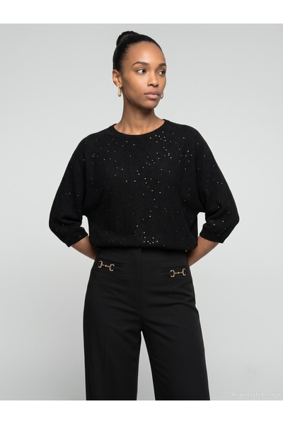 10856 Glitter Short Sleeve Sweater