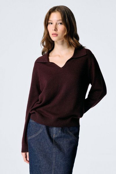 Polo Collar Cashmere Blend Knit Sweater