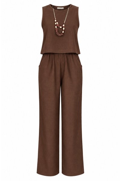 Brown Blouse and Pants Set with Accessories - 2y8757