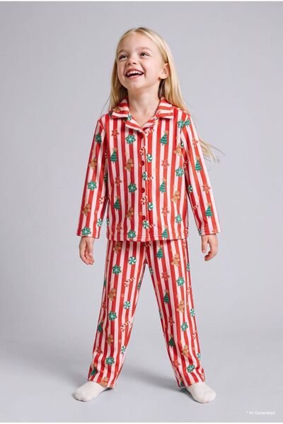 New Year's Striped Welsoft Fleece Plush Button-Down 2-Piece Pajama Set for Baby Girls I0132A526WN