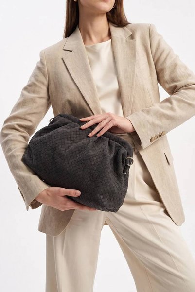 Women's Suede Leather Clutch Bag and Shoulder Bag