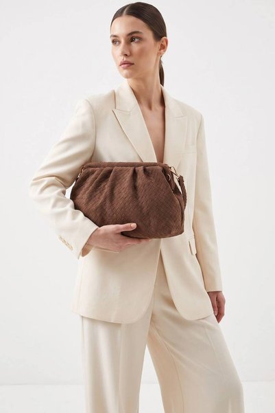 Women's Suede Leather Clutch Bag and Shoulder Bag