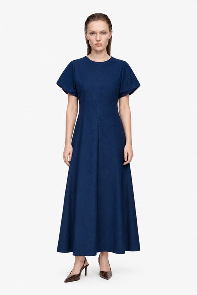 Women's Round Neck Short Sleeve Midi Length Dress