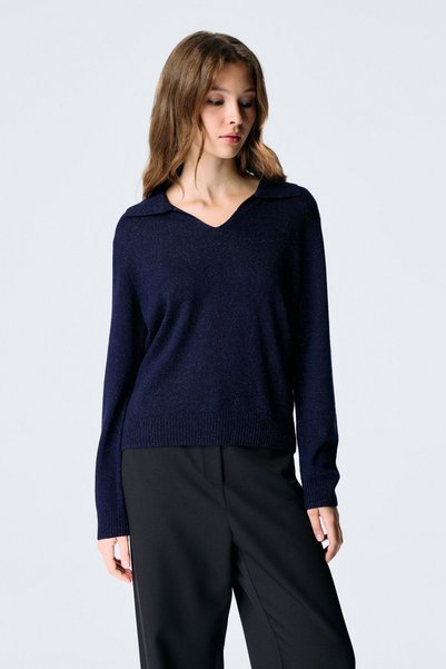 Polo Collar Cashmere Blend Knit Sweater