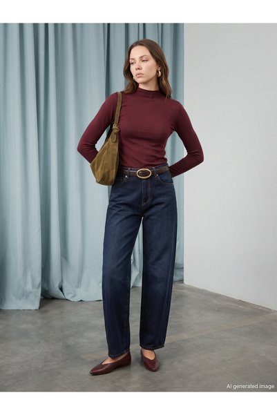 10841 High Collar Cashmere Blend Knit Sweater