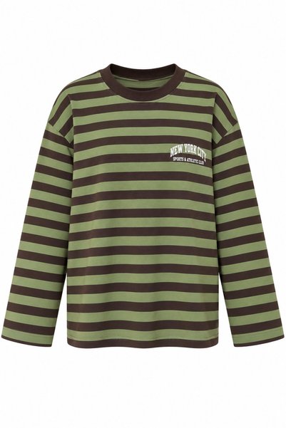 Khaki Striped New York Printed Sweatshirt - 1130