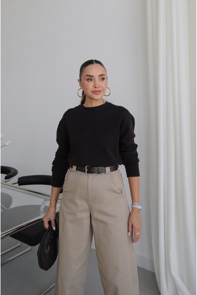 Bitter Brown Wool Basic Knit Sweater