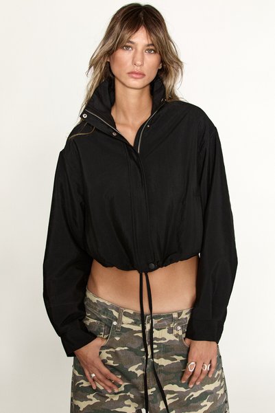 Briar Women's Zippered Short Black Jacket with Hem Cinch Detail