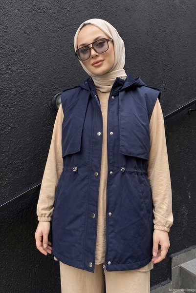 Women's Slim-Fit Ruched Waist-Tied Vest 2249 Navy Blue
