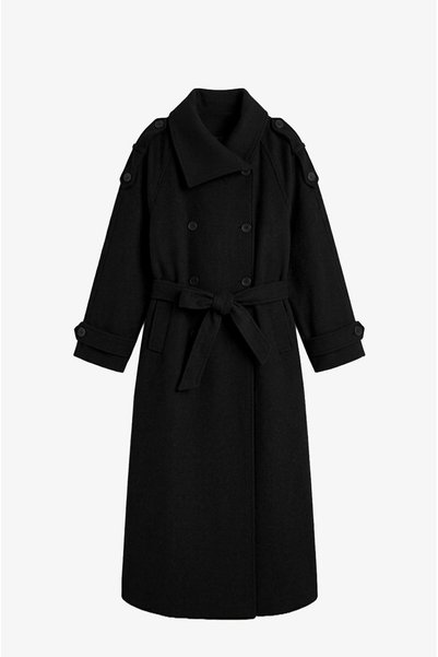 Black Eva Belted Premium Wool Coat