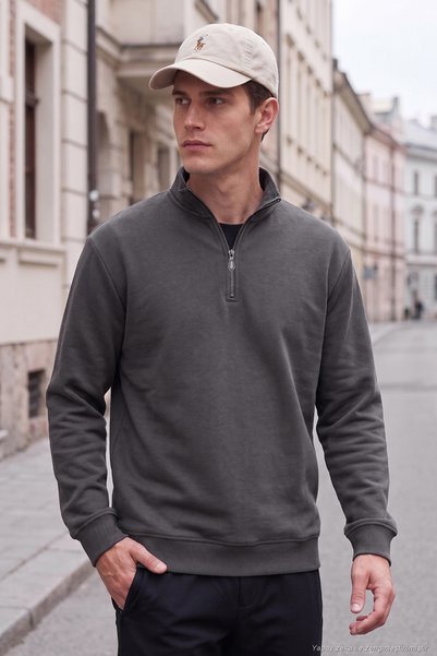 Cotton Soft Textured Half Zipper Stand Collar Sweater Men's Sweater 5906105