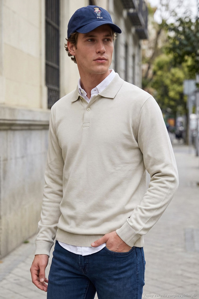 Cotton Regular Fit Soft Textured Buttoned Polo Collar Sweater Men's Polo Collar Sweater 5906103