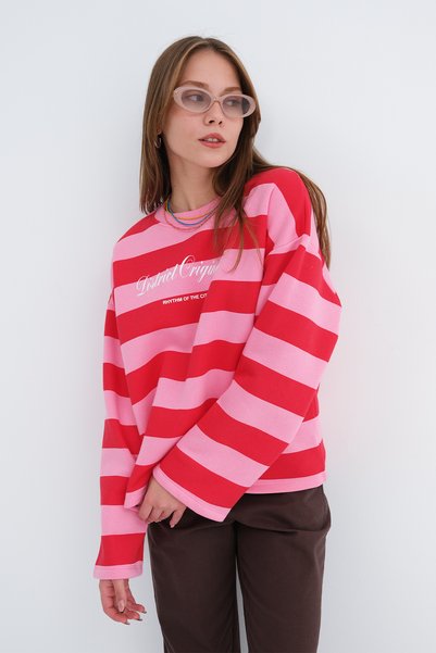 Striped Brushed Inside Sweatshirt with Collar B10777